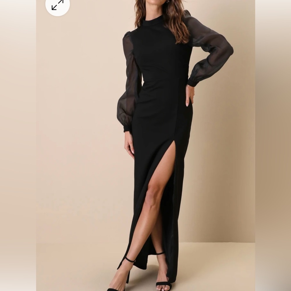 Lulu's Black Asymmetrical Slit Gown